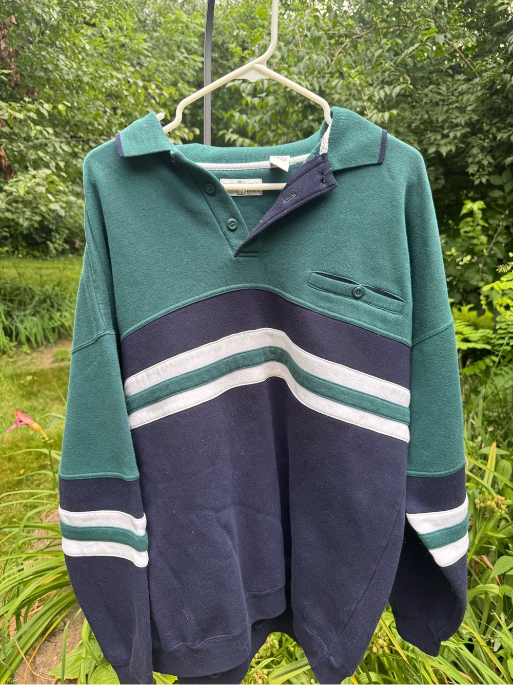 Original Penguin Dark Green and Navy Rugby Polo Sweatshirt